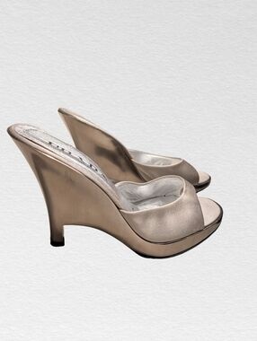 Prada SS 1998 Metallic Silver Open-Toe Wedge Heels
